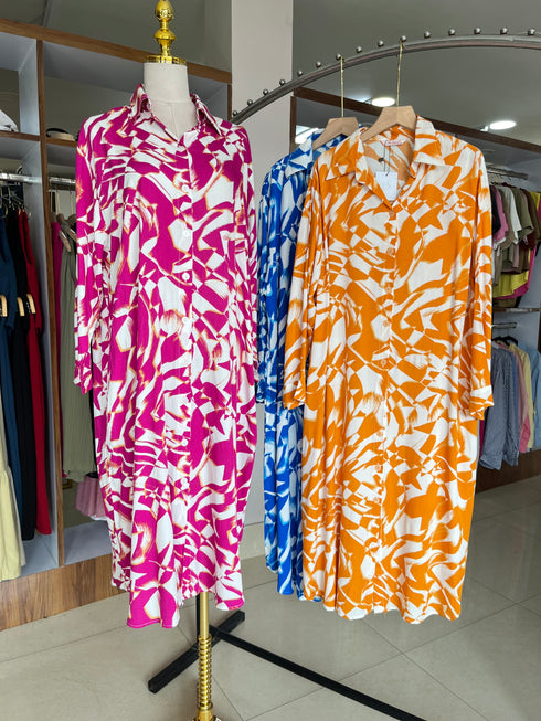 Dye Collar Down Shirt Dresses